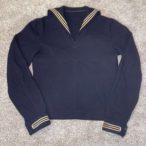Vintage US Navy WWII Cracker Jack Jumper Medium Pullover Sweater Blue Gold Naval